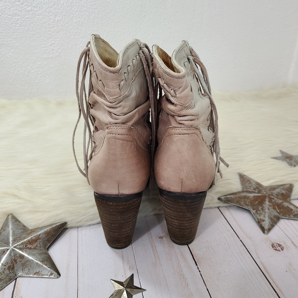 Naughty Monkey Noe western ankle boots distressed cream pink fringe size 9.5 - Picture 4 of 8